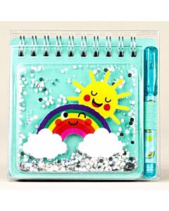 CUADERNO A7 CON BRILLOS ARCOIRIS + LAPICERA