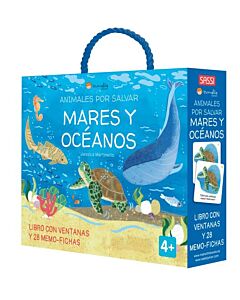 ANIMALES POR SALVAR MARES Y OCEANOS LIBRO CON VENTANAS Y 28 MEMO FICHAS