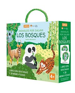 ANIMALES POR SALVAR LOS BOSQUES LIBRO CON VENTANAS Y 28 MEMO FICHAS