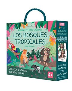 ANIMALES POR SALVAR LOS BOSQUES TROPICALES LIBRO CON VENTANAS Y 28 MEMO FICHAS