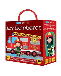 BOMBEROS, LOS LIBRO + PUZZLE + 4 FIGURAS Y CAMION