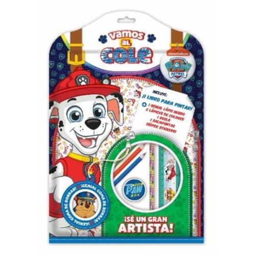 FLOW PACK VAMOS AL COLE PAW PATROL 1 LIBRO PARA PINTAR + LAPICES + 1 REGLA + SACAPUNTAS