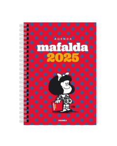 AGENDA MAFALDA 2025 ANILLADA ROJA CON LUNARES AZULES SEMANA A LA VISTA