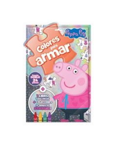 PEPPA PIG LIBRO CRAYONES STICKERS Y PUZZLE 24 PIEZAS COLORES PARA ARMAR