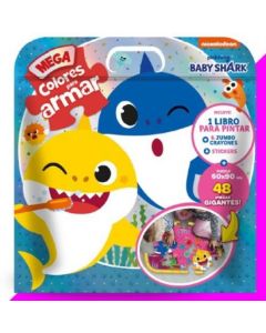 MEGA COLORES PARA ARMAR BABY SHARK LIBRO CRAYONES STICKERS Y PUZZLE 48 PIEZAS