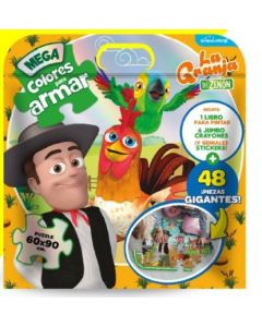 MEGA COLORES PARA ARMAR LA GRANJA DE ZENON LIBRO CRAYONES STICKERS Y PUZZLE 48 PIEZAS